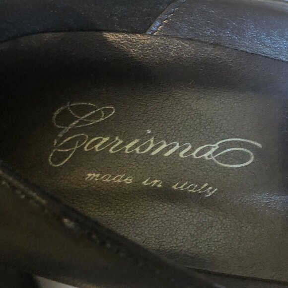 NEW (NWOT) Carisma Italian black leather platform pumps w/ gray fur sz 9 - Picture 5 of 15